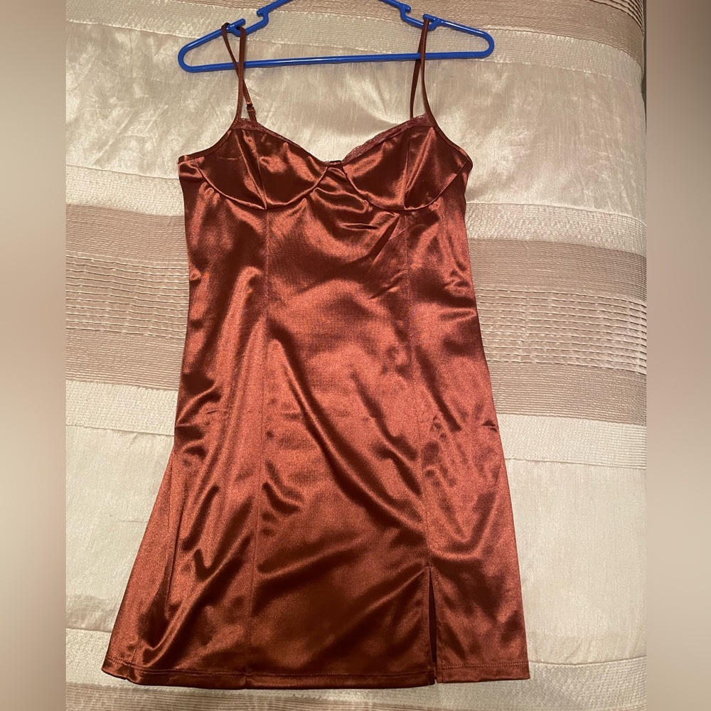 Metallic Brown Slip Dress - Size M